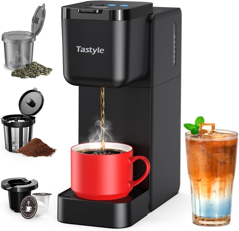 Tastyle Single Serve Coffee Maker for K Cup, Ground and Tea Leaves, Hot and Iced Coffee Machines with Bold Setting, 6 to 16 Oz Brew Sizes, Compact for Small Spaces, Black (2.0 Version) - Image 1
